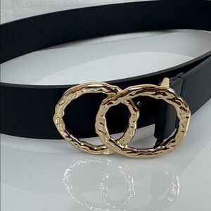 Express Black Belt with Gold buckle emblem detail size medium